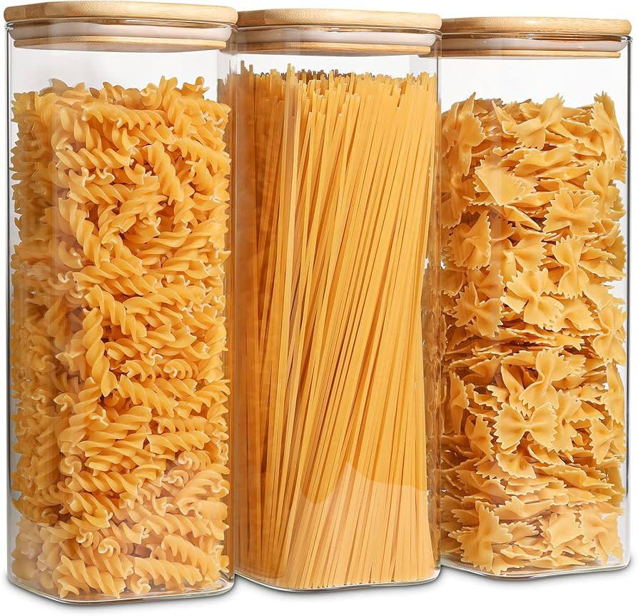 ComSaf Glass Spaghetti Pasta Storage Containers with Lids 73oz Set of 3, Tall Clear Airtight Food... | Amazon (US)