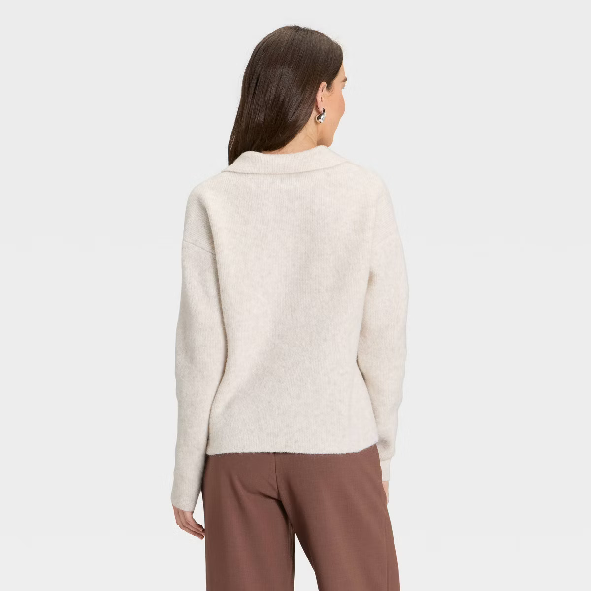 Women's Cozy Knit Polo Sweater - A New Day™ Navy Striped S | Target