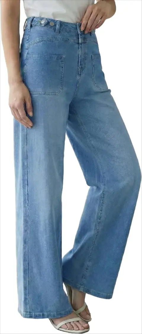 Arach&Cloz Women's Lyocell Blend Adjustable Waist Fall Wide Leg Jeans