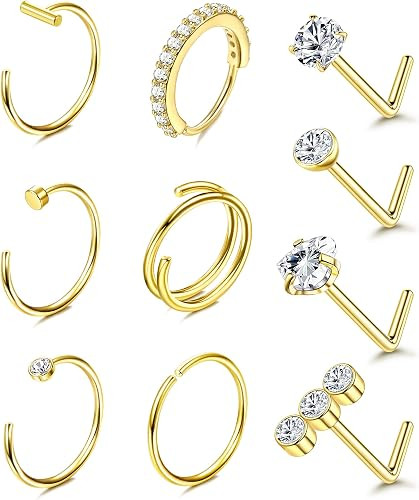 Besteel 14K Gold Filled Nose Ring Studs 20G Nose Rings Hoops Stud 316L Stainless Steel Nose Rings... | Amazon (US)