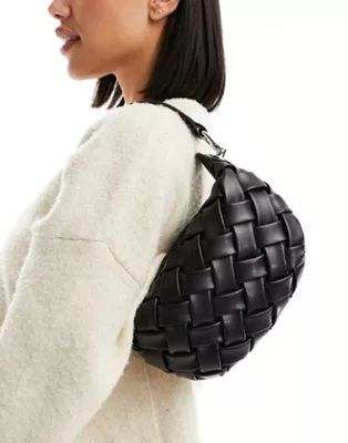 ASOS DESIGN folded weave slouch shoulder bag in black | ASOS (Global)