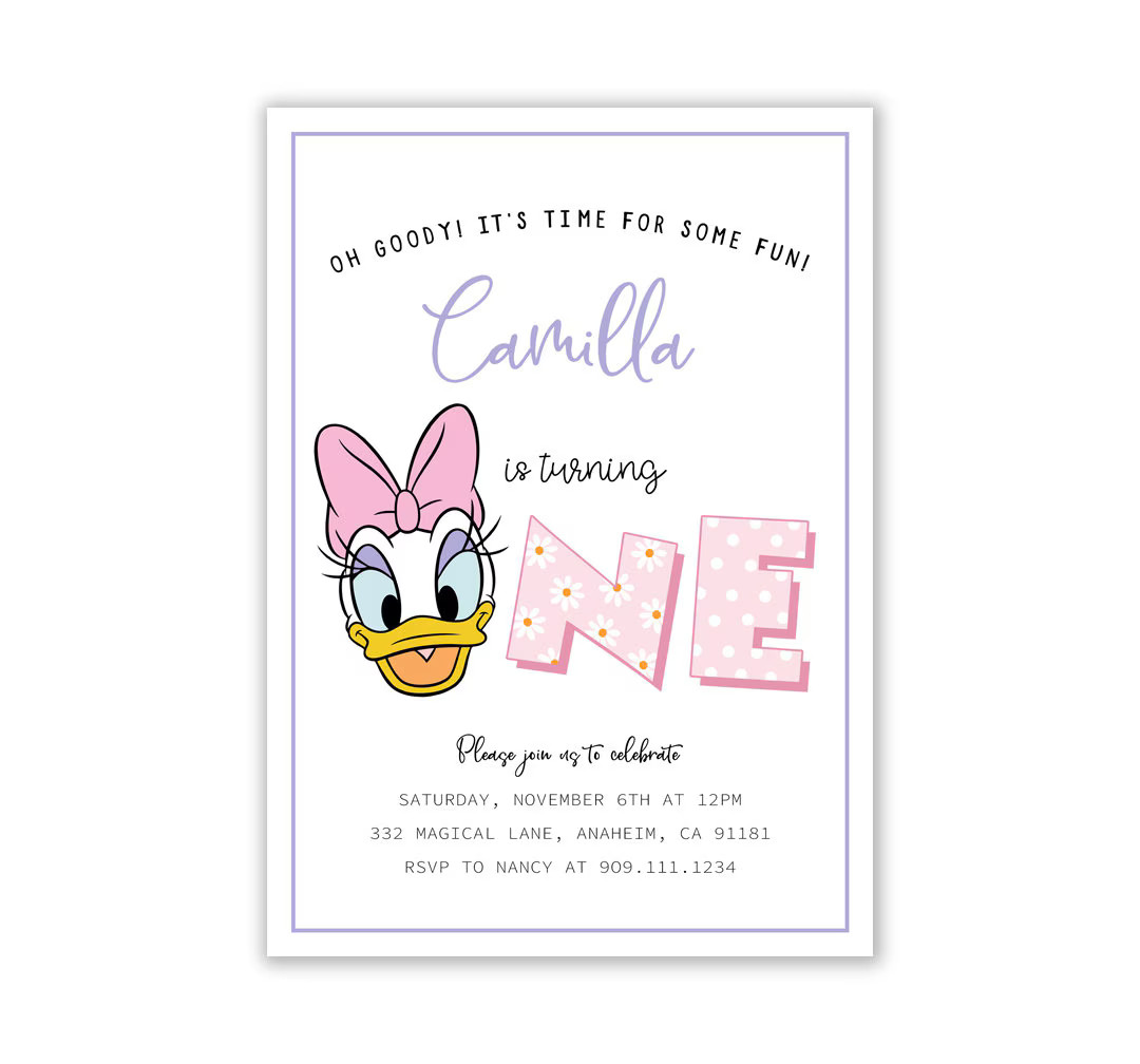 Daisy Duck Invitation, Daisy Duck Party, Daisy Duck First Birthday, 1st Birthday, Daisy Purple In... | Etsy (US)