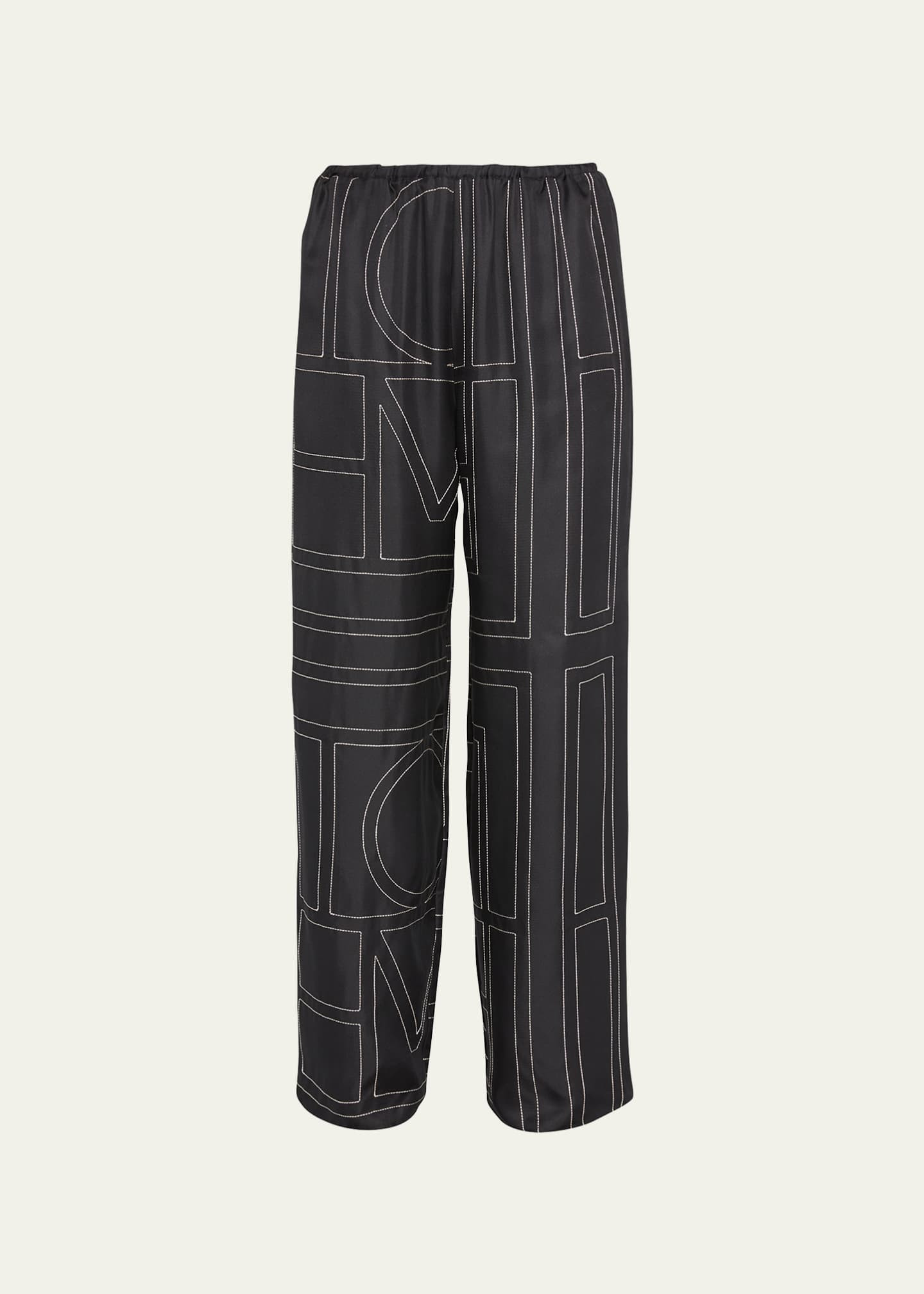 Toteme Monogram-Embroidered Silk Pajama Pants | Bergdorf Goodman