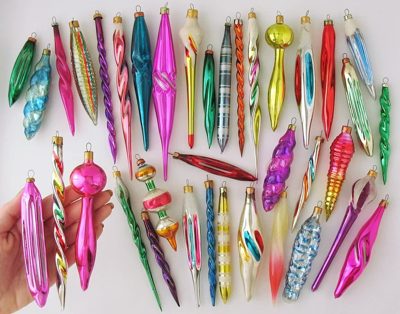 ICICLE Glass Vintage Christmas Tree Ornaments, RETRO Home Decor, Xmas Holiday Gift, Silver-mercur... | Etsy (US)