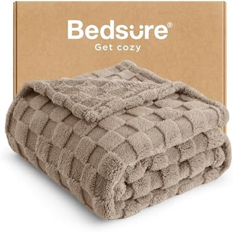 Bedsure GentleSoft Light Taupe Throw Blanket for Couch - Checkered Fleece Blankets Gifts for Wome... | Amazon (US)
