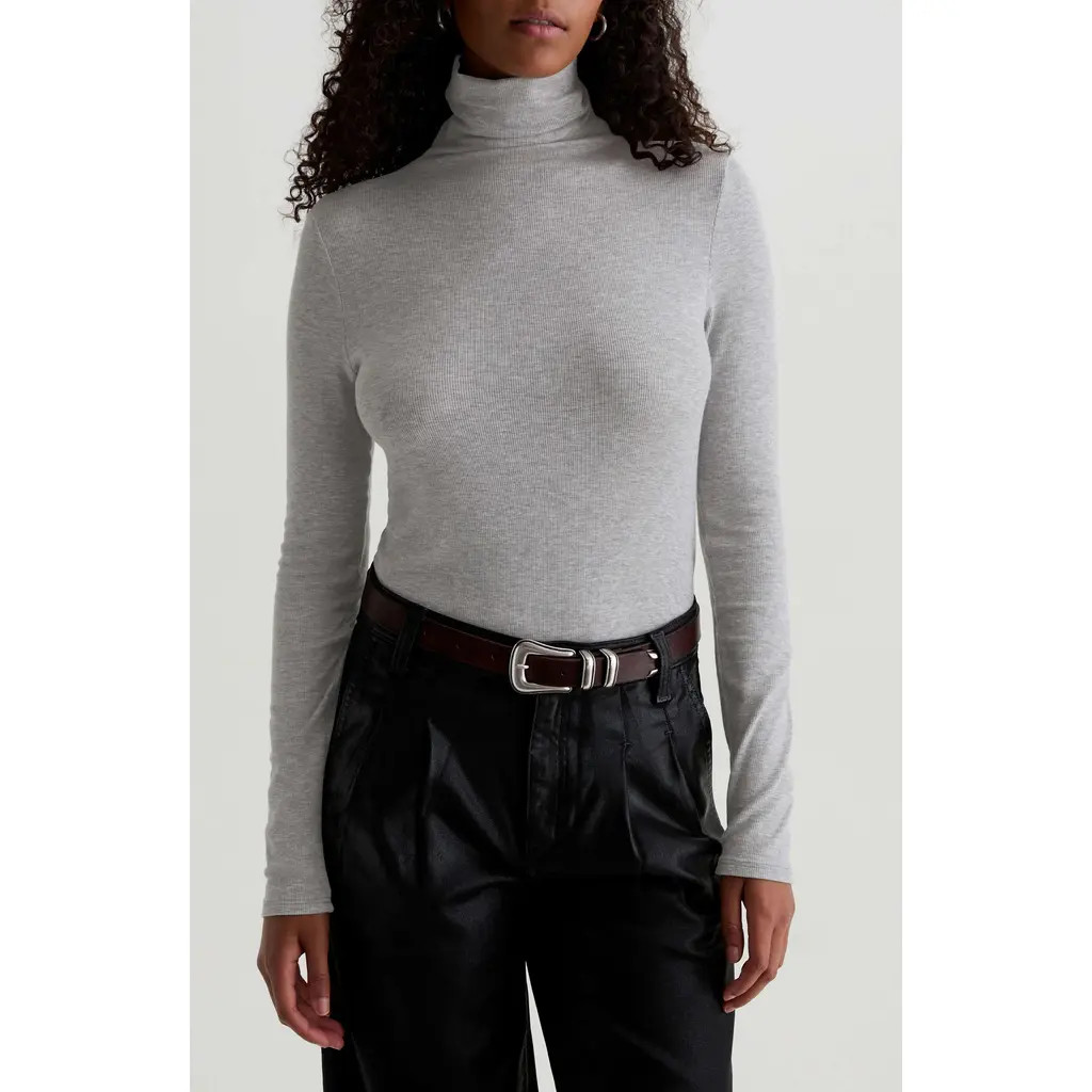 AG Chels Ribbed Turtleneck Sweater in Heather Grey at Nordstrom, Size Medium | Nordstrom