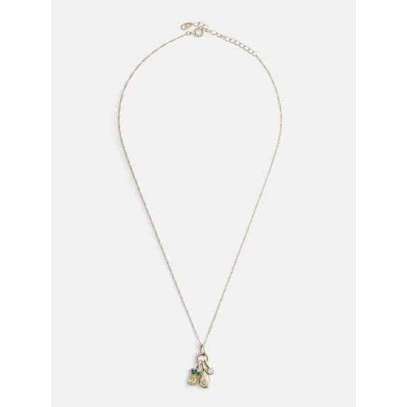 Free Assembly Women's Demi Fine 14K Gold Plated Cubic Zirconia Pineapple Charm Necklace, 16" + 2"... | Walmart (US)