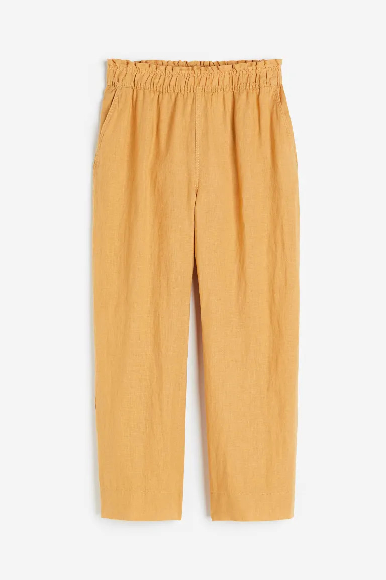 Pantalon de longueur cheville en lin - Jaune foncé - FEMME | H&M FR | H&M (FR, IT, ES, PT, BE)