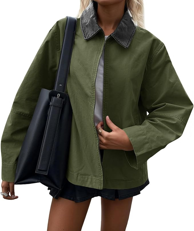Cicy Bell Womens Oversized Fall Jackets Casual Lightweight Zip Up Cotton Canvas Light Barn Coats ... | Amazon (US)