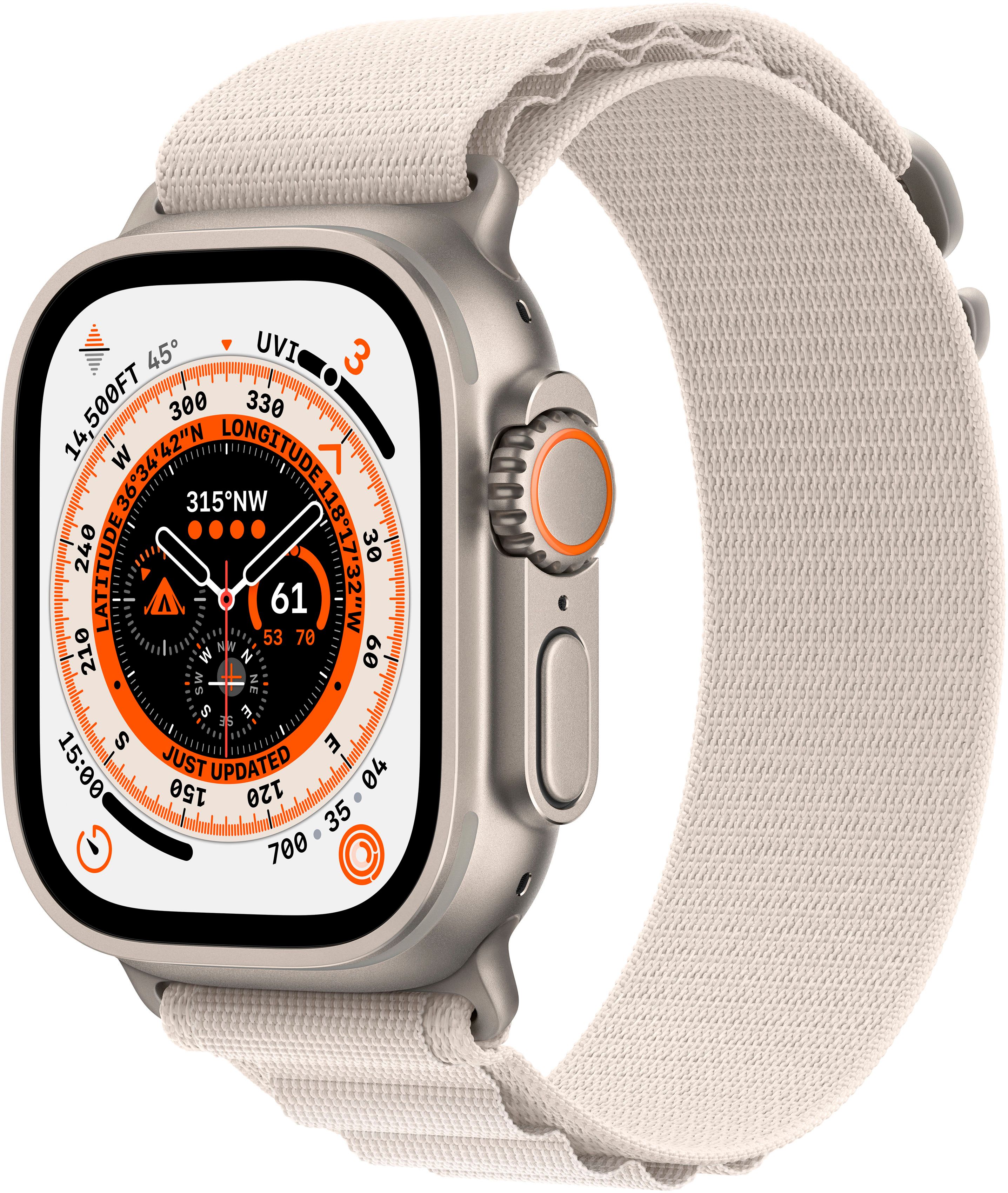 Apple Watch Ultra (GPS + Cellular) 49mm Titanium Case with Starlight Alpine Loop Small Titanium M... | Best Buy U.S.