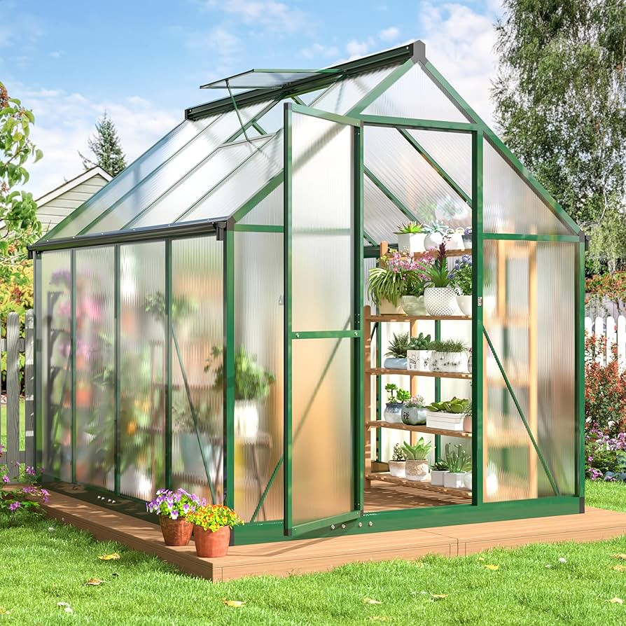 6x7.5 FT Greenhouse for Outdoors, Polycarbonate Greenhouse with Quick Setup Structure and Roof Ve... | Amazon (US)