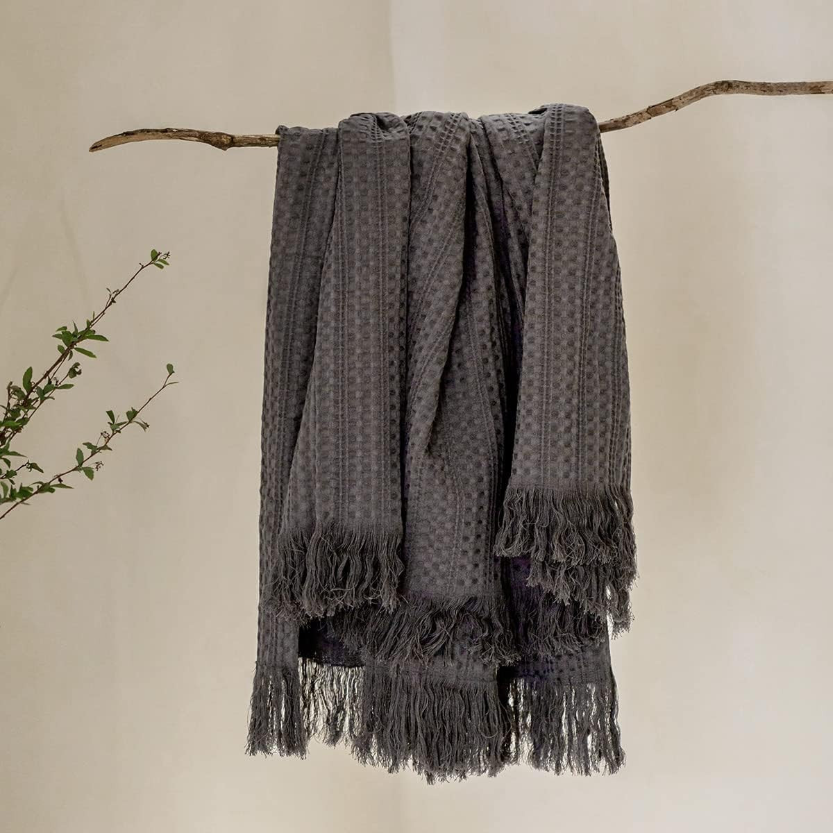 100% Cotton Waffle Blanket with Fringe, Pre-Washed Waffle Weave Blanket for All Season, Lightweig... | Amazon (US)