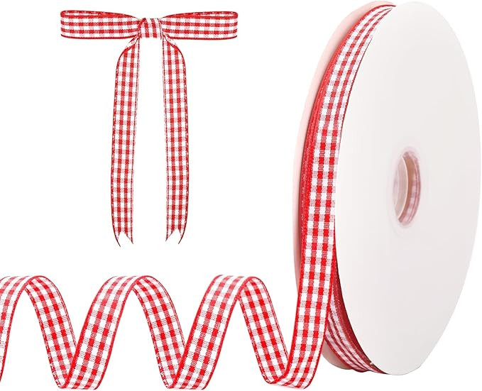 Dynoro Red and White Gingham Ribbon, 3/8IN x 50Yd - Elegant Thin Red Checkered Ribbon for Christm... | Amazon (US)