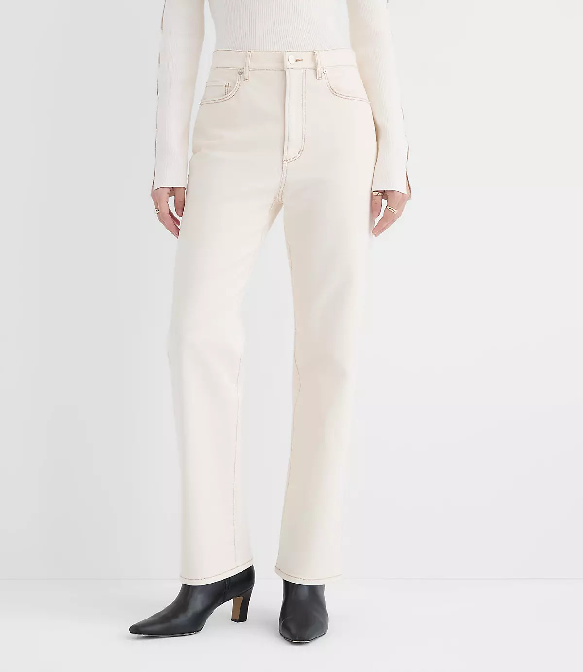 Rivete Tall High Rise Straight Jeans in Ivory | LOFT