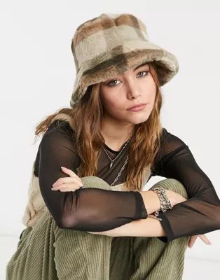 My Accessories London bucket hat in faux fur check | ASOS (Global)