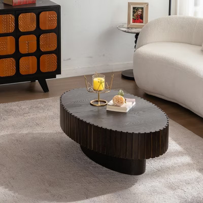 Oval Coffee Table with Handcrafted Olive-Shaped Relief and Sturdy Pedestal Base | Target
