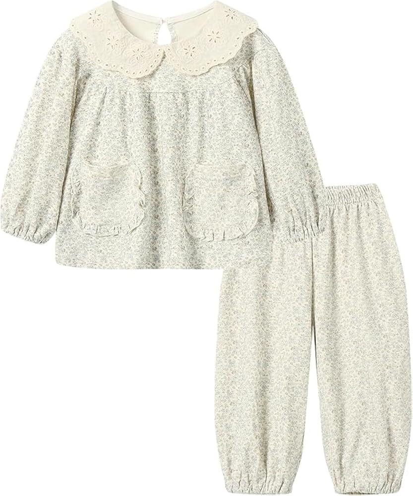 Mud Kingdom Girls Pajamas Set Long Sleeve Top and Pant Girls Peter Pan Collar Sleepwear 2-Piece F... | Amazon (US)