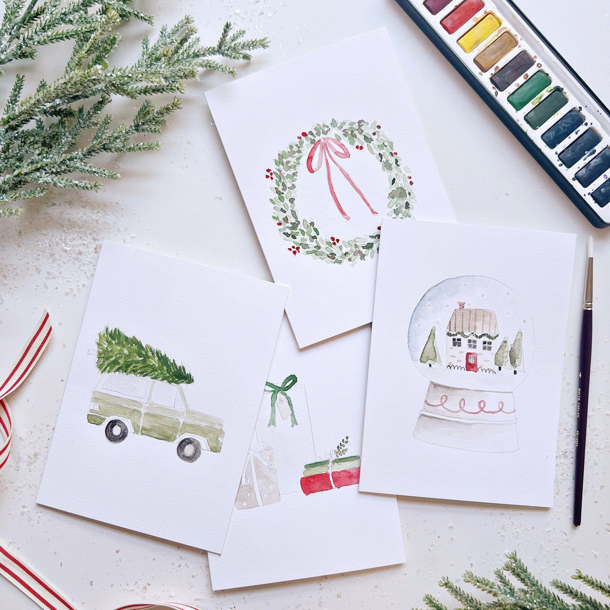 christmas cheer paintable watercolor notecard | Emily Lex Studio