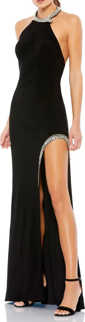 Rhinestone Accented Open Back Jersey Gown | Nordstrom