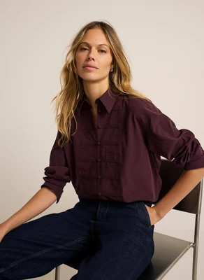 Burgundy Cotton Blend Knot Button Shirt | Mint Velvet - UK