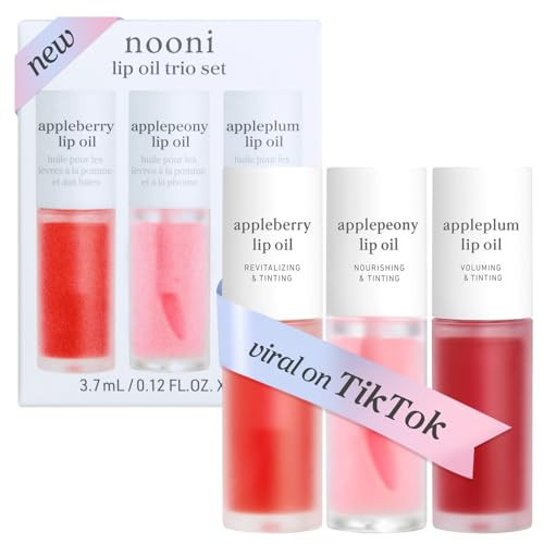 NOONI Korean Lip Oil Set - Appleberry, Applepeony & Appleplum - Long-Lasting, Moisturizing, Revitalizing - Waterproof, No Peel Off, Stocking Stuffers (3EA, 0.12 fl oz) | Amazon (US)