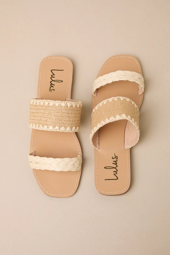 Minka Beige Raffia Woven Slide Sandals | Lulus