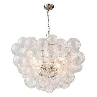 Neuvy 8-Light 33 in. W Nickel Chandelier with Swirled-Glass Orb Cluster Bubble Ribbed Glass Chandelier for Living Room | The Home Depot