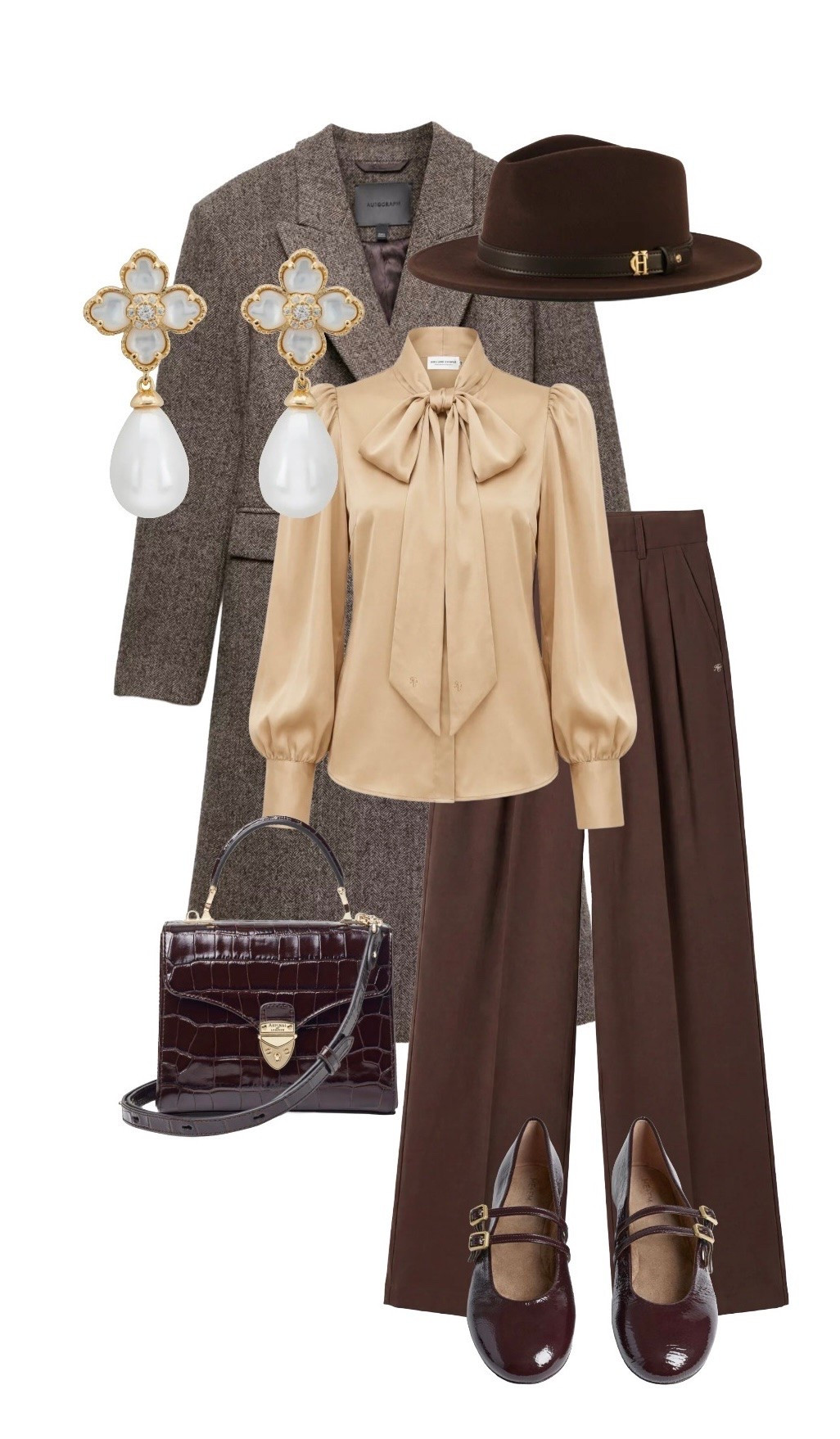 Classic British Country-Meets-Townie Autumn Outfit 🤎 This is the kind of timelessly chic style that looks good regardless of your age, height or size! 

Wool Coat - NEW Autograph at Marks & Spencer 

Arielia Blouse in Champagne, Aster Brown Wide Leg Trousers & Chelsea Brown Felt Trilby Hat - NEW at Holland Cooper

Mayfair Bag in Brown Leather - NEW at Aspinal of London

Brown Leather Flat Shoes - NEW at ME + EM

Pearl & Mother of Pearl Drop Earrings - Latelita at Wolf & Badger

#LTKluxury #LTKbag #LTKshoes #LTKstyletip #LTKuk #LTKautumn #LTKeurope