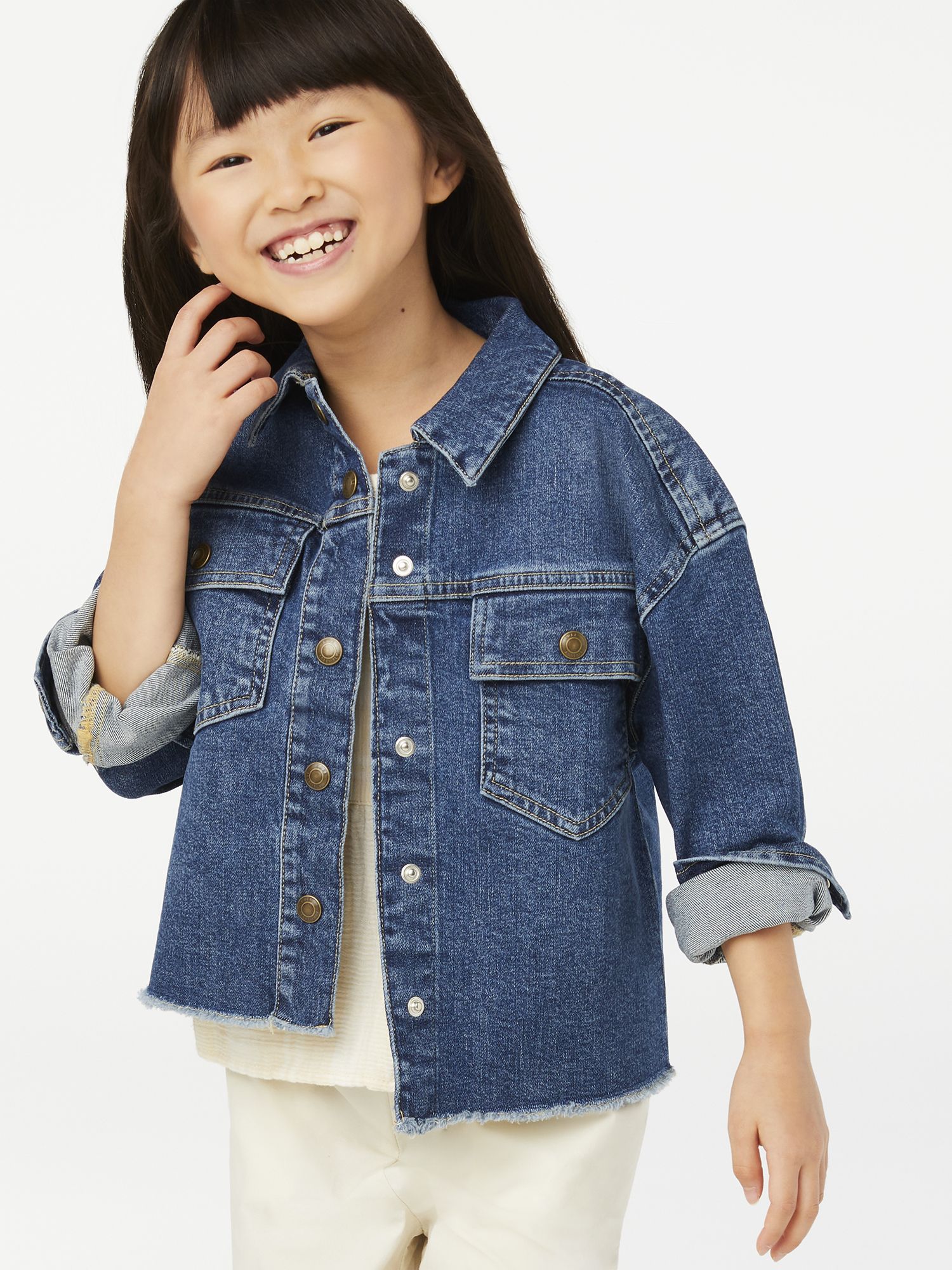 Free Assembly Girls' Cut-Off Denim Jacket, Sizes 4-18 | Walmart (US)