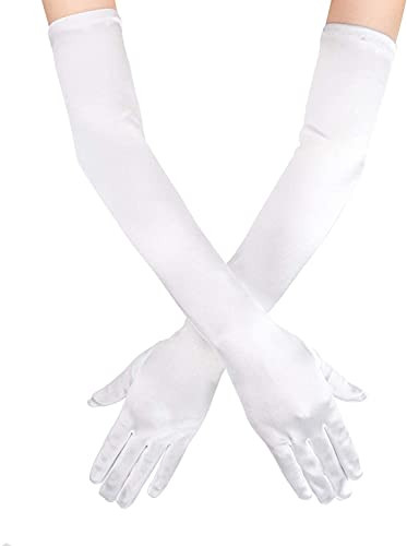 SAVITA Long Elbow Satin Gloves - 21 inch Stretchy 1920s Opera Evening Party Dance Gloves for Women White | Amazon (US)