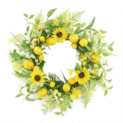 22"Yellow Sunflower And Lemon Spring Wreath | Wayfair North America