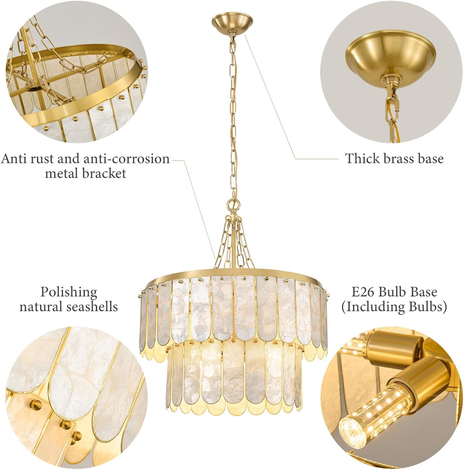 Gold Oyster Capiz Shell Chandelier: Natural Seashell Alabaster Chandeliers - Modern Coastal Dimma... | Amazon (US)