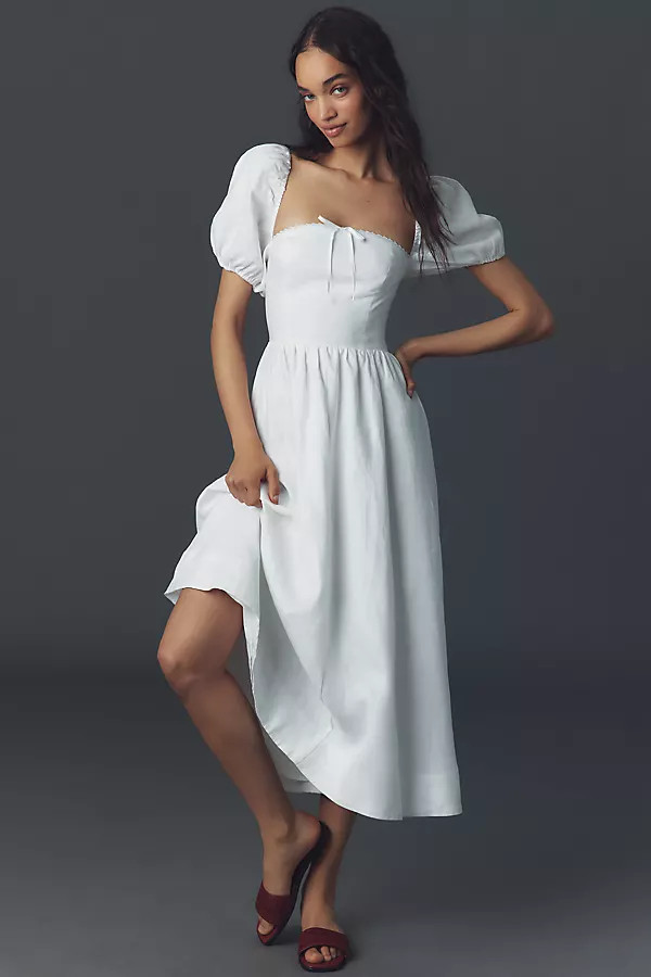 Marella Linen Puff-Sleeve Dress | Anthropologie (US)