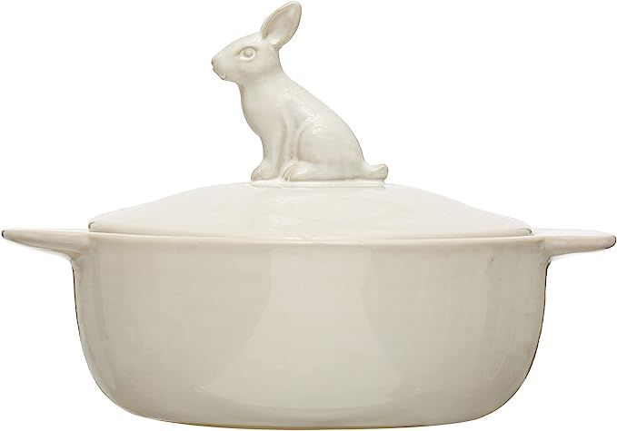 Creative Co-Op Stoneware Bake Pan with Lid and Decorative Rabbit, White Baker | Amazon (US)