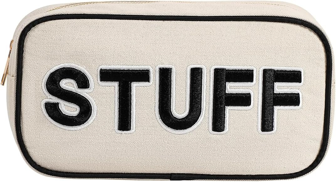 uekeboag Canvas Chenille Letter Stuff Makeup Bag,Small Travel Washable Organizer Bag for Purse wi... | Amazon (US)