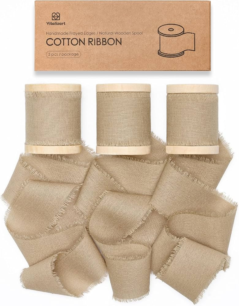 Vitalizart Nude Ribbon 1-1/2" x 15 Yd 100% Cotton Handmade Frayed Fringe Fabric Ribbons for Gift ... | Amazon (US)