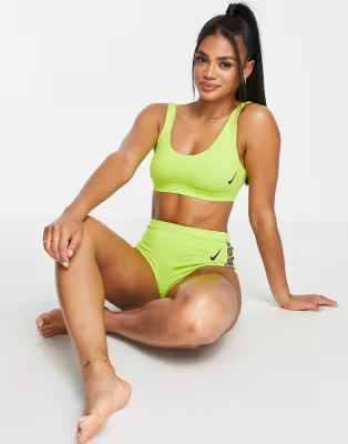 Nike Swimming high waist cheeky bottoms in green with matching bottoms | ASOS (Global)