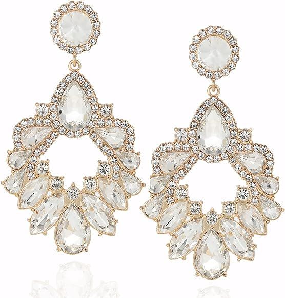 VANGETIMI Fashion Rhinestone Statement Drop Dangle Earrings Large Colorful Crystal Chandelier Earrin | Amazon (US)