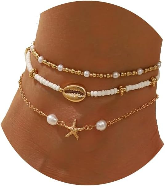 Seashell Ankle Bracelets for Women Starfish Bracelets Layered Boho Puka Shell Anklet Cowrie Shell... | Amazon (US)