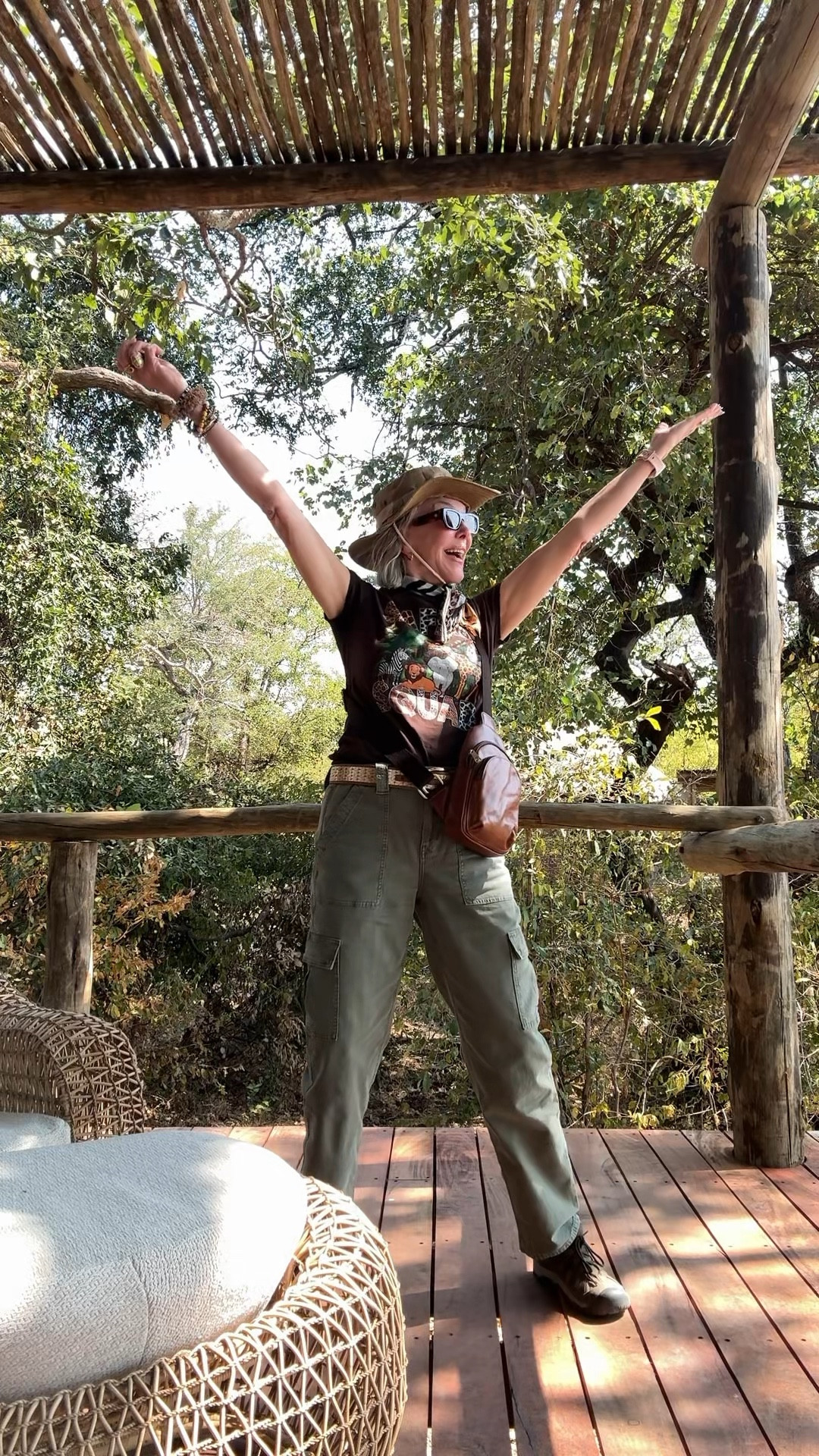 Travel style for long flight and African Safari 
Olive utility pants
Khaki pants
Graphic animal print tee’s t-shirts
Safari hat, travel accessories 
Keen hiking shoes. 
Tortoise sunglasses 

#LTKTravel #LTKOver40 #LTKActive