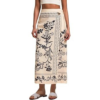 Womens Floral Wrap Midi Skirt Summer Adjustable Tie Side Casual High Waist A Line Beach Boho Long... | Amazon (US)