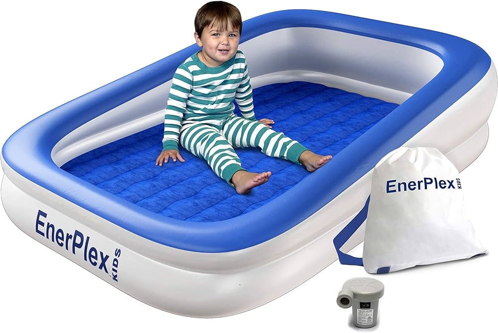 EnerPlex Kids Inflatable Travel Bed with High Speed Pump, Portable Blow up Toddler Air Mattress w... | Amazon (US)