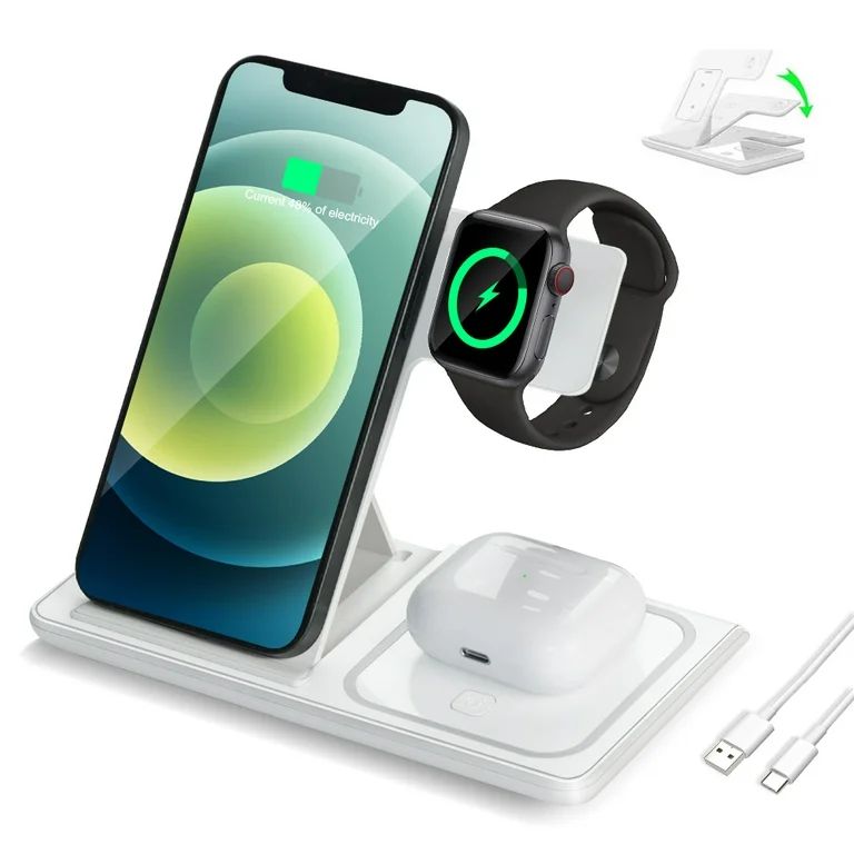 Wireless Charger for iPhone, 15W Fast Charging Stand, 3-in-1 Foldable Wireless Charging Base for ... | Walmart (US)