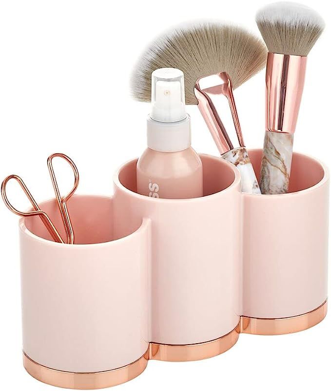 mDesign Plastic Makeup Organizer Storage Cup with 3 Sections for Bathroom Vanity Countertops or C... | Amazon (US)