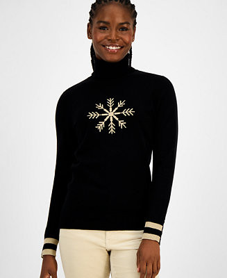 Tommy Hilfiger Women's Cotton Snowflake Turtleneck Sweater - Macy's | Macy's