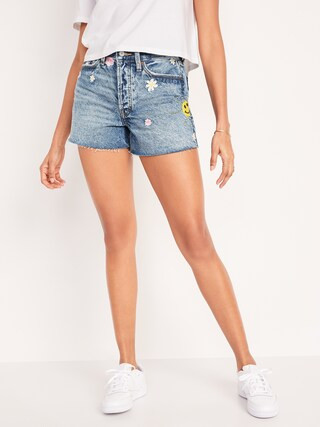 Higher High-Waisted Button-Fly Sky-Hi A-Line Patchwork Cut-Off Non-Stretch Jean Shorts for Women ... | Old Navy (US)
