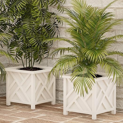Pure Garden Lattice Design Planter Box 2-Pack – 14.75-Inch Decorative Outdoor Flower or Plant P... | Amazon (US)