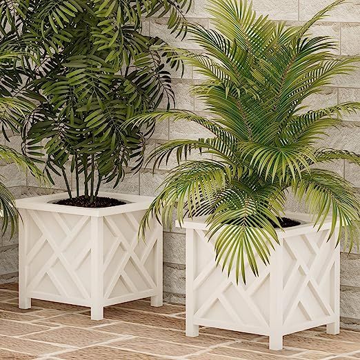 Pure Garden Lattice Design Planter Box 2-Pack – 14.75-Inch Decorative Outdoor Flower or Plant P... | Amazon (US)