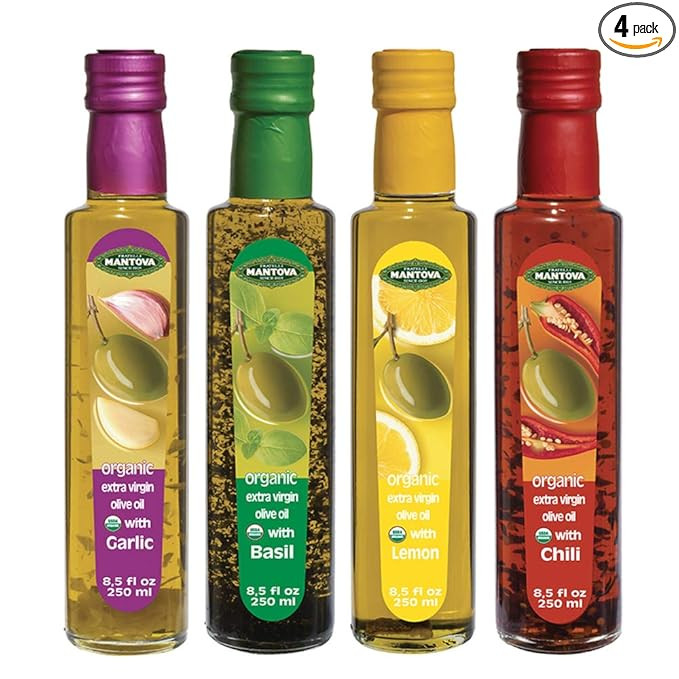 Mantova Organic Flavored Extra Virgin Olive Oil,Basil,Garlic,Lemon,Chili.8.5 oz each. 100% Italia... | Amazon (US)