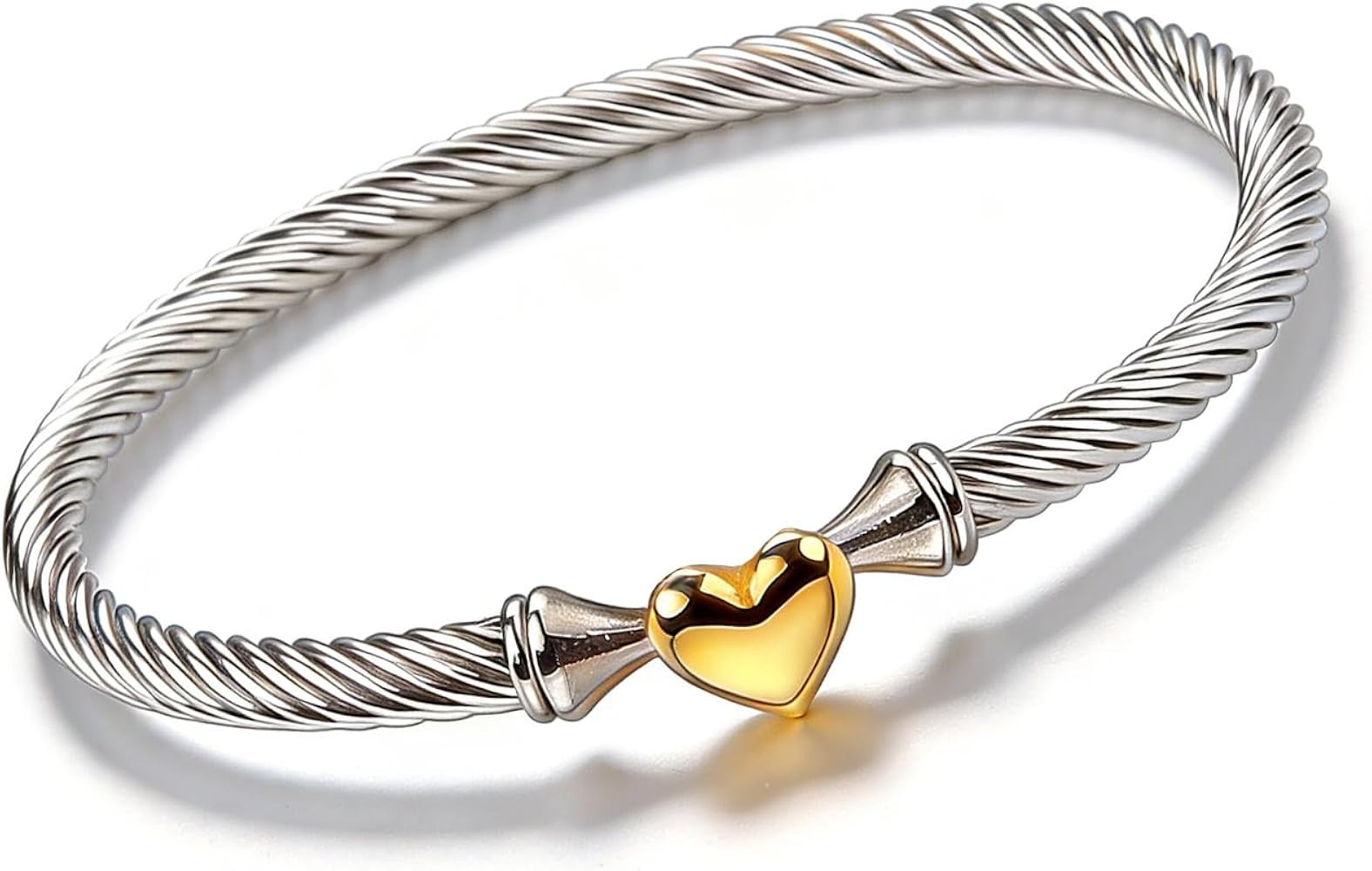Twisted Cable Bracelet for Women 5mm Stainless Steel Bangle Bracelet with Hook Clasp Designer Bra... | Amazon (US)